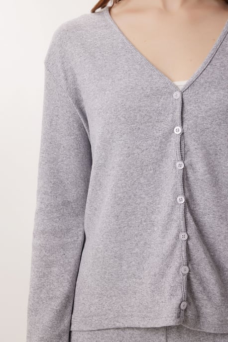 V-Ausschnitt Knopf-Longcardigan und Hose Schlafanzug Set - Image 3