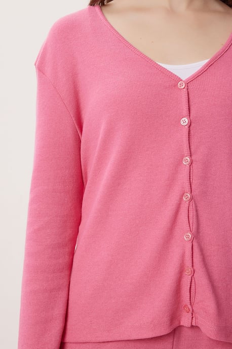 V-Ausschnitt Knopf-Longcardigan und Hosen-Pyjama-Set - Image 4