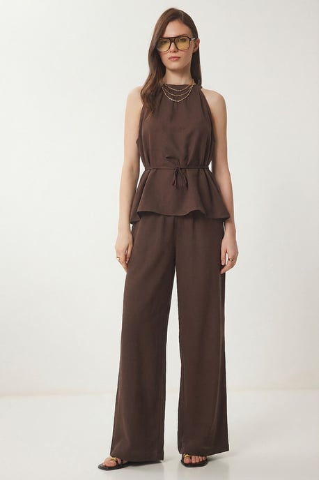 Hochtaillierter Halter Neck Zweiteiliger Koordinationsanzug - Image 1