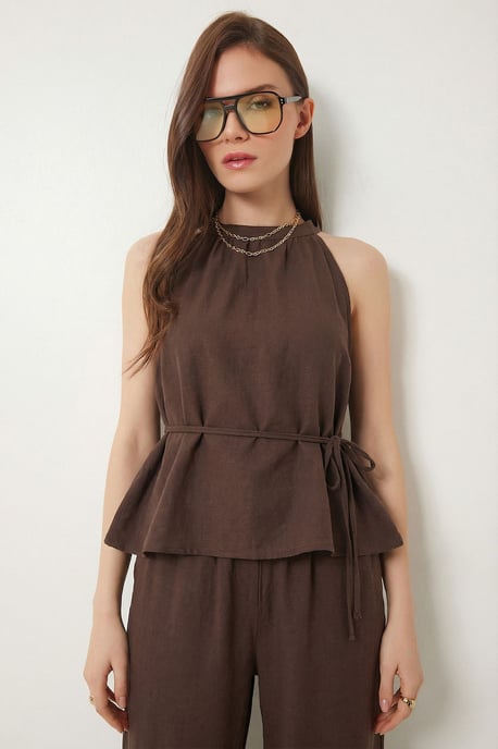 Hochtaillierter Halter Neck Zweiteiliger Koordinationsanzug - Image 3