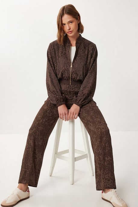 Leopardenmuster High Waist Bomberkragen Set - Image 2