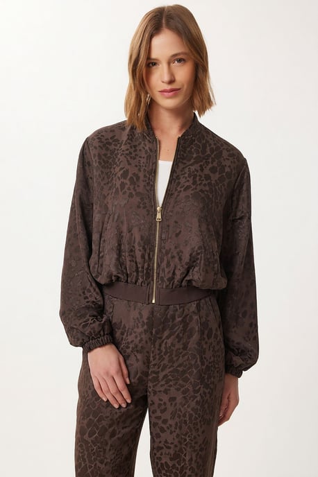 Leopardenmuster High Waist Bomberkragen Set - Image 3