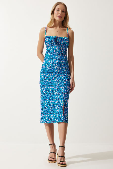 Blumenmuster Ripp-Midi-Kleid mit Schlitz - Image 4