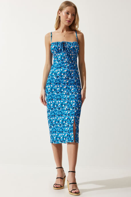 Blumenmuster Ripp-Midi-Kleid mit Schlitz - Image 5