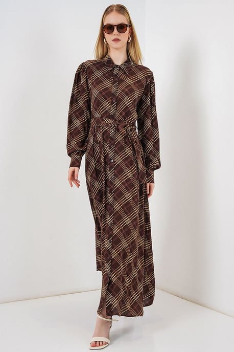 Kariertes Midi-Shirtkleid mit Knopfverschluss - Image 4