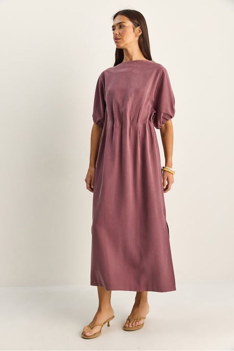 Midi Baumwollkleid mit Rundhalsausschnitt und Dreiviertelärmeln - Image 2