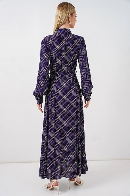 Kariertes Midi-Hemd Kleid mit Knopfverschluss - Image 6