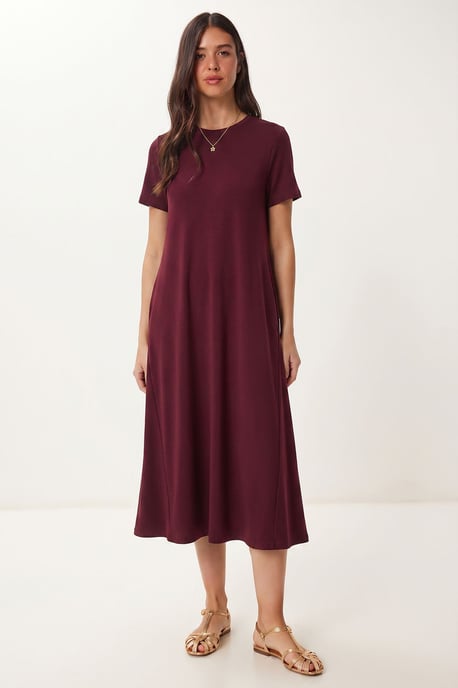 Midi-Kleid mit kurzen Ärmeln und Rundhalsausschnitt - Image 1