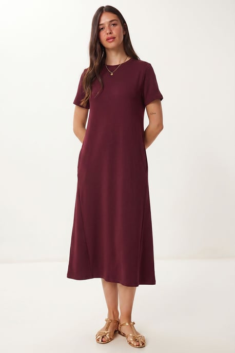 Midi-Kleid mit kurzen Ärmeln und Rundhalsausschnitt - Image 2