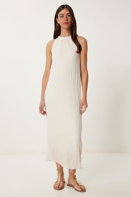 Strukturiertes Midikleid mit Halterneck-Kragen - Image 1