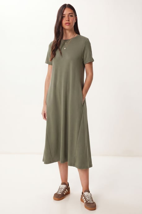 Midi-Kleid mit kurzen Ärmeln und Rundhalsausschnitt - Image 2