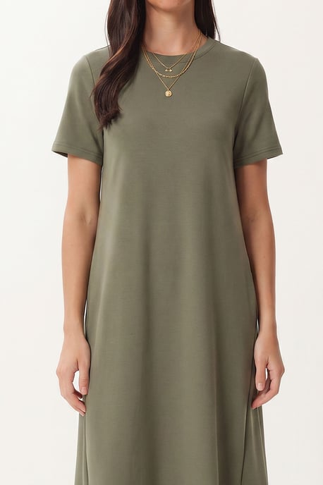 Midi-Kleid mit kurzen Ärmeln und Rundhalsausschnitt - Image 3