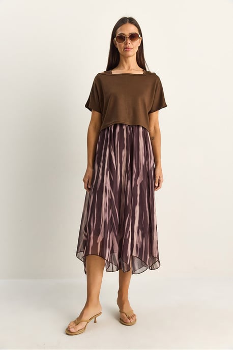Abstraktes Print Boot-Ausschnitt Midi-Kleid - Image 2