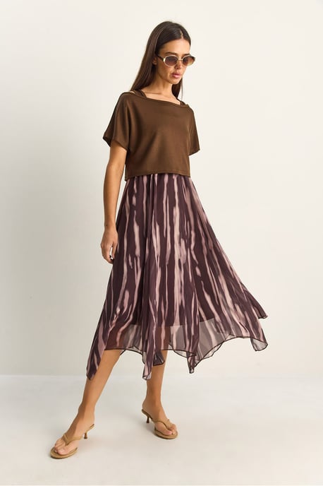 Abstraktes Print Boot-Ausschnitt Midi-Kleid - Image 3