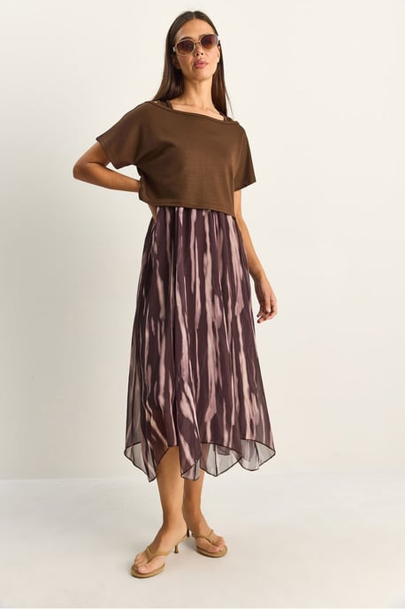 Abstraktes Print Boot-Ausschnitt Midi-Kleid - Image 4