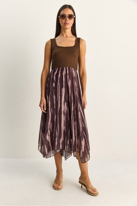 Abstraktes Print Boot-Ausschnitt Midi-Kleid - Image 6