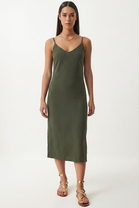 V-Ausschnitt Ärmelloses Midi Unterkleid - Image 1