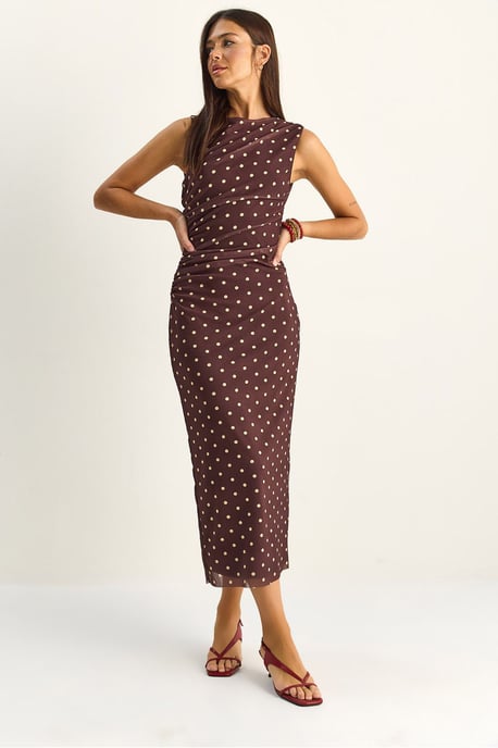 Punktemuster Bodycon Midi-Kleid - Image 1