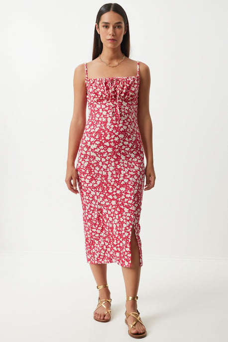 Blumenmuster Ripp-Midi-Kleid mit Schlitz - Image 3