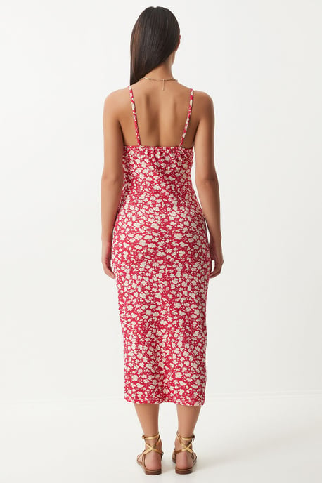Blumenmuster Ripp-Midi-Kleid mit Schlitz - Image 6
