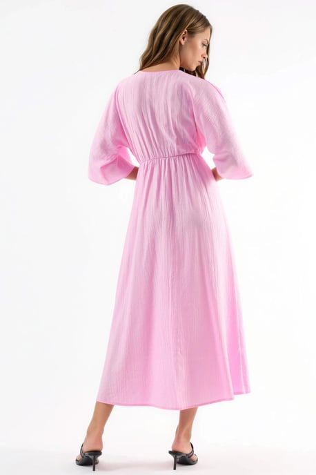 V-Ausschnitt Midikleid mit Wickeloptik und drei Viertelärmeln - Image 3