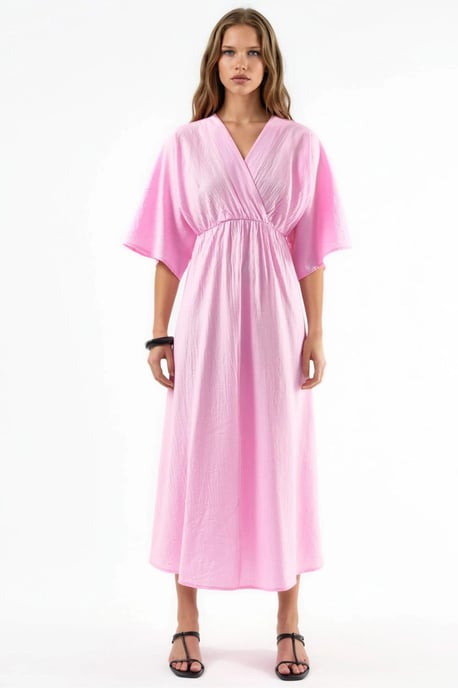 V-Ausschnitt Midikleid mit Wickeloptik und drei Viertelärmeln - Image 6