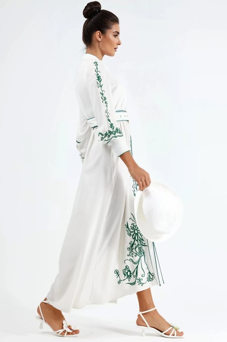 Blumenmuster Midi Hemdblusenkleid mit Gürtel - Image 2