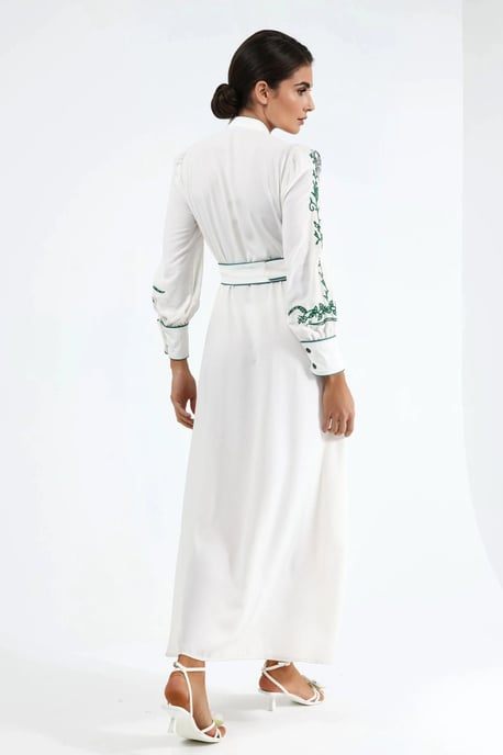 Blumenmuster Midi Hemdblusenkleid mit Gürtel - Image 3
