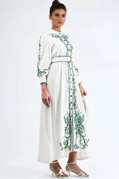 Blumenmuster Midi Hemdblusenkleid mit Gürtel - Image 4