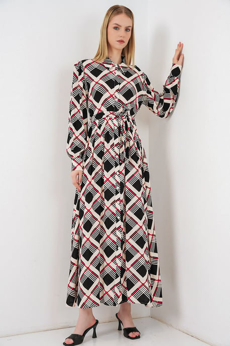 Karo Midi Hemdkleid mit Knopfverschluss - Image 1
