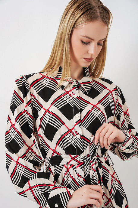 Karo Midi Hemdkleid mit Knopfverschluss - Image 2