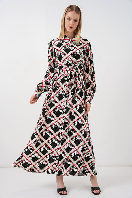 Karo Midi Hemdkleid mit Knopfverschluss - Image 3