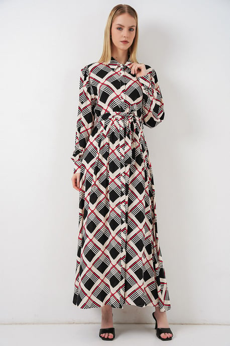 Karo Midi Hemdkleid mit Knopfverschluss - Image 4