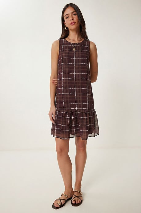 Rüschendekolleté Karo-Mini-Kleid - Image 2