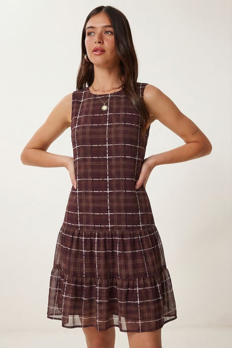 Rüschendekolleté Karo-Mini-Kleid - Image 3
