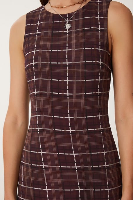Rüschendekolleté Karo-Mini-Kleid - Image 4