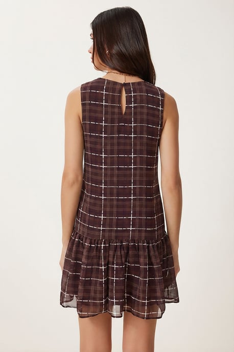 Rüschendekolleté Karo-Mini-Kleid - Image 5