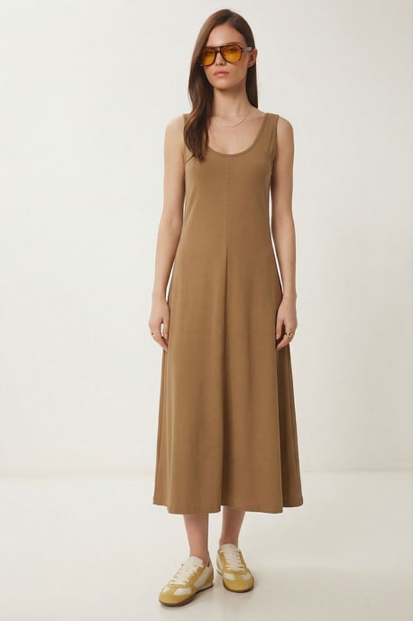 U-Kragen Midi-Kleid - Image 1