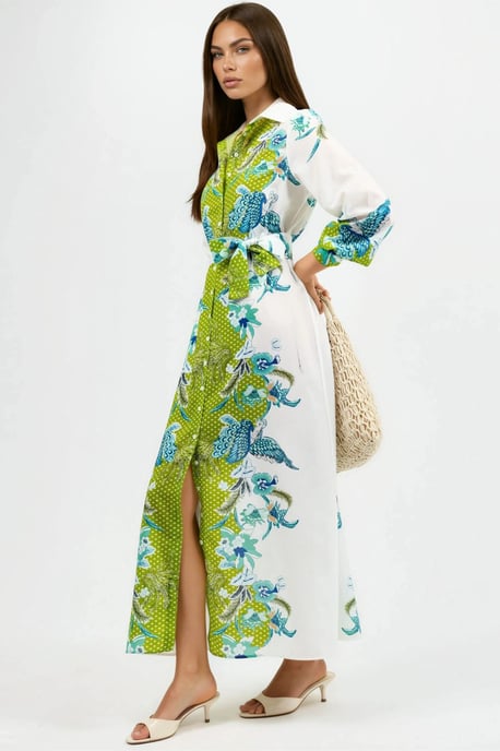Blumenkleid mit Gürtel in Midi-Länge - Image 3
