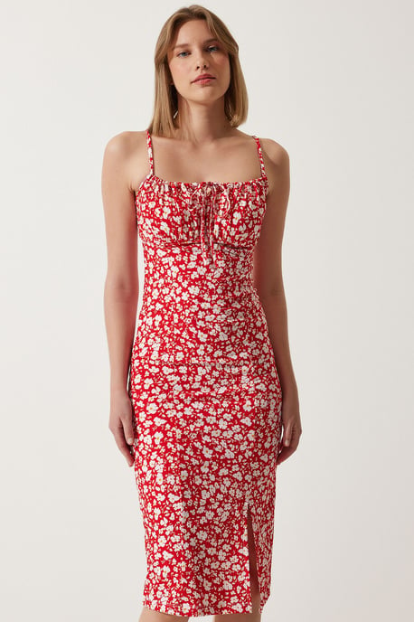 Blumenmuster Ripp-Midi-Kleid mit Schlitz - Image 2