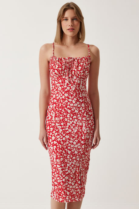 Blumenmuster Ripp-Midi-Kleid mit Schlitz - Image 3