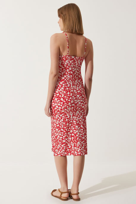 Blumenmuster Ripp-Midi-Kleid mit Schlitz - Image 6