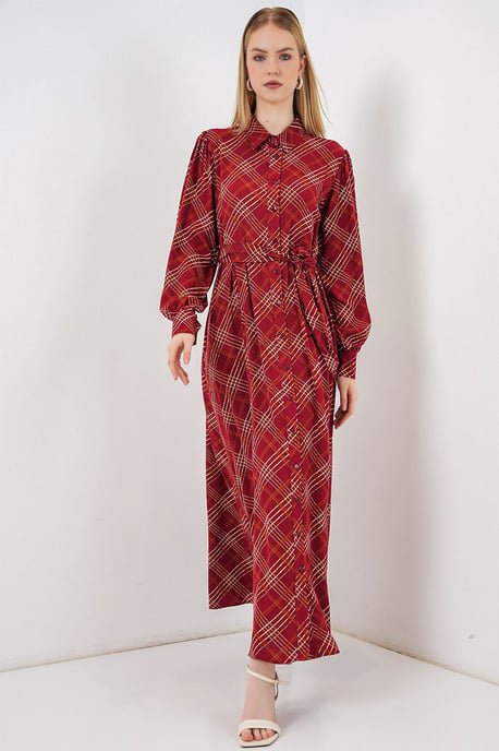 Kariertes Midi-Hemdkleid mit Knopfverschluss - Image 3