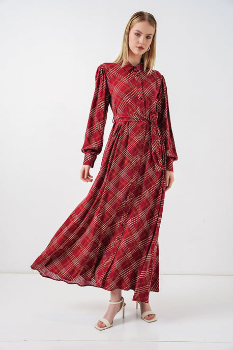 Kariertes Midi-Hemdkleid mit Knopfverschluss - Image 4
