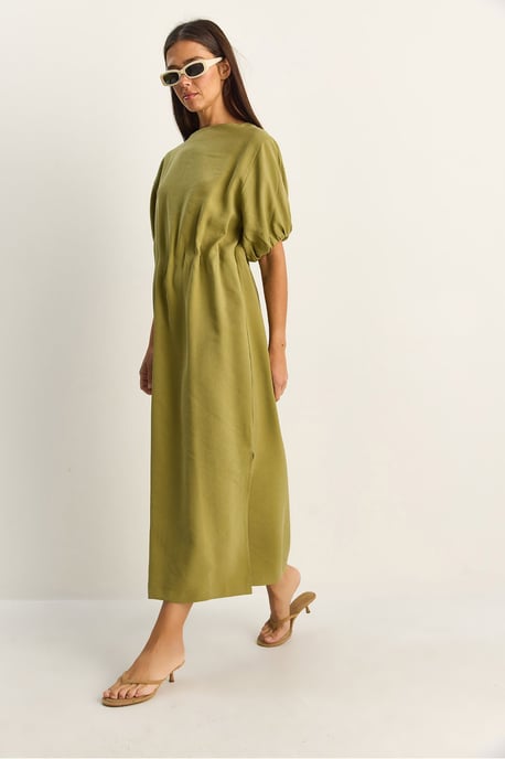 Midi-Baumwollkleid mit Rundhalsausschnitt und Dreiviertelärmeln - Image 2