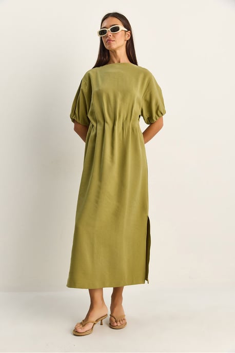 Midi-Baumwollkleid mit Rundhalsausschnitt und Dreiviertelärmeln - Image 3