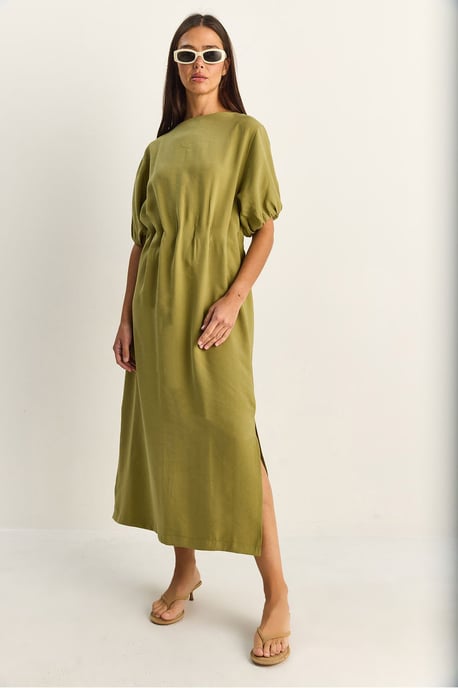 Midi-Baumwollkleid mit Rundhalsausschnitt und Dreiviertelärmeln - Image 5