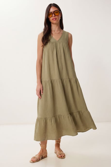 Rüschen V-Ausschnitt Midi-Kleid - Image 2