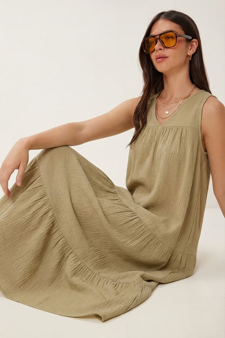 Rüschen V-Ausschnitt Midi-Kleid - Image 3