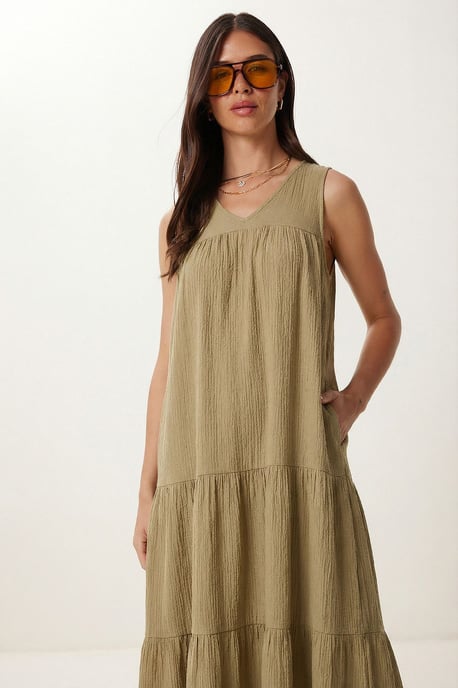 Rüschen V-Ausschnitt Midi-Kleid - Image 4